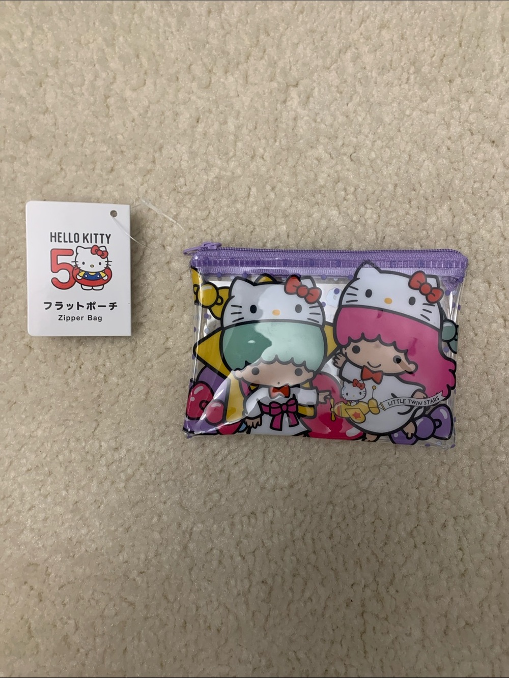 Hello Kitty Clear Mini Pouch with Lavender Zipper and Pastel Character Art